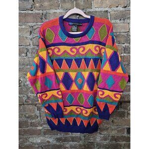 Vintage IB Diffusion 90's Sweater Medium Colorblock Geometric Colorful Pullover